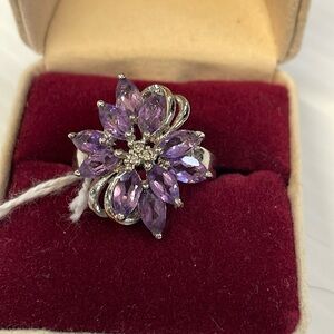 Sterling Amethyst Flower Ring Sz 9